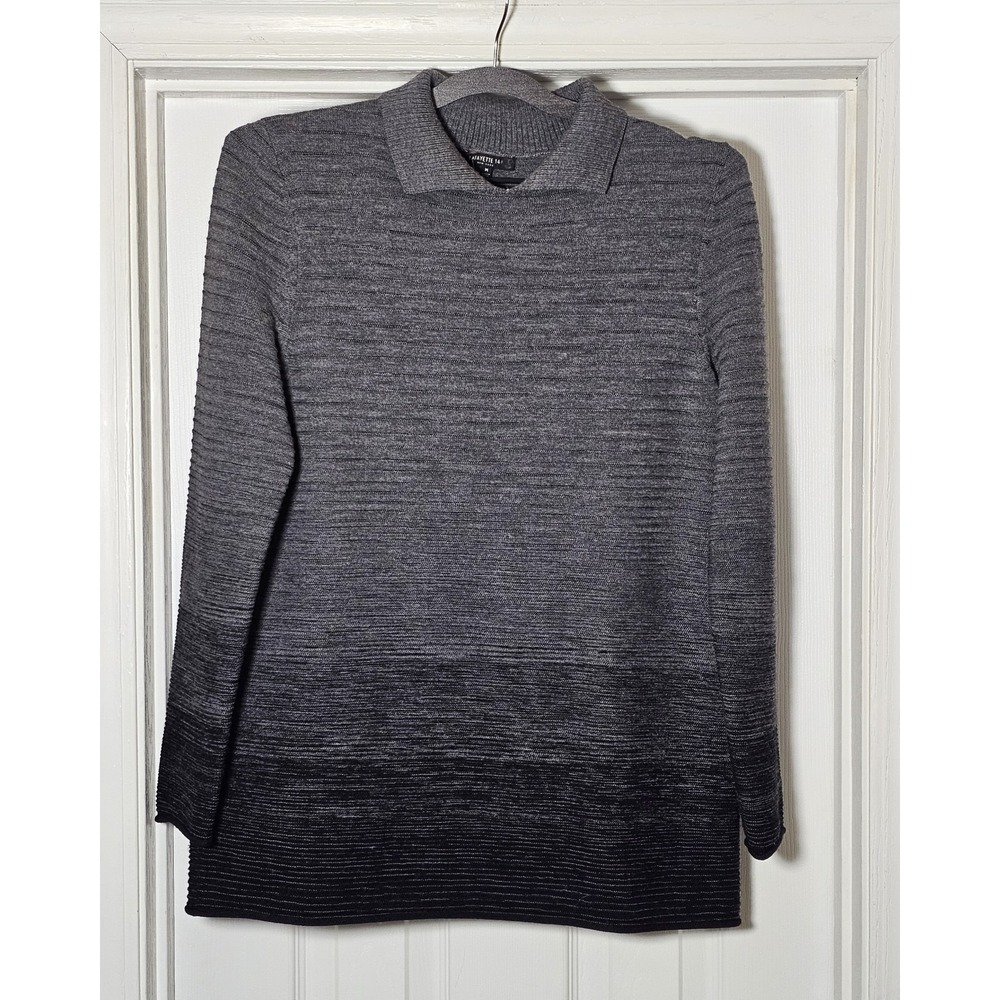 Lafayette 148 New York Wool Sweater Women's Size Medium Collar Gradient Gray